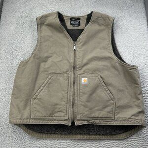 Carhartt Vest Mens 2XL Gray OV4394-M Relaxed Fit Sherpa Lined Work